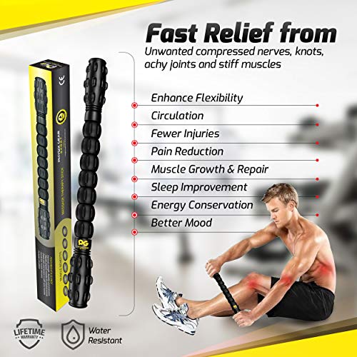 Physix Gear Roller Stick - Muscle Roller Massage Stick for Legs, The Stick Massage Roller for Deep Tissue Massaging Stick for Athletes, Physical Therapy Muscle Roller, Recovery Stick Roller - color: Black