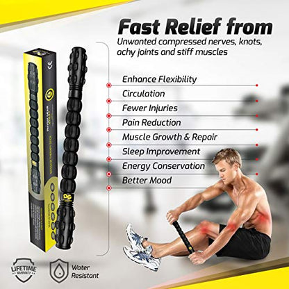 Physix Gear Roller Stick - Muscle Roller Massage Stick for Legs, The Stick Massage Roller for Deep Tissue Massaging Stick for Athletes, Physical Therapy Muscle Roller, Recovery Stick Roller - color: Black