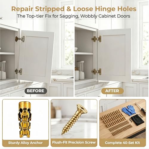 6×14mm Short Expansion Screw Set for Cabinet Hinge Repair & Stripped Thread Restoration, New Secure Fastening for Cabinet Door, Concrete Wall, Hollow-Wall, Hinge Hole Repair (30)