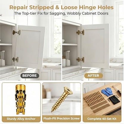 6×14mm Short Expansion Screw Set for Cabinet Hinge Repair & Stripped Thread Restoration, New Secure Fastening for Cabinet Door, Concrete Wall, Hollow-Wall, Hinge Hole Repair (30)