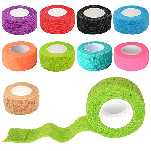1 Inch Self Adhesive Bandage Wrap, 9 Pack, Multi Colors | Cohesive Bandage Self Stick Wrap for Ankle, Wrist, Finger, Sports, Breathable Cohesive Vet Tape for Pets - color: Multi Colors, size: 1 Inch