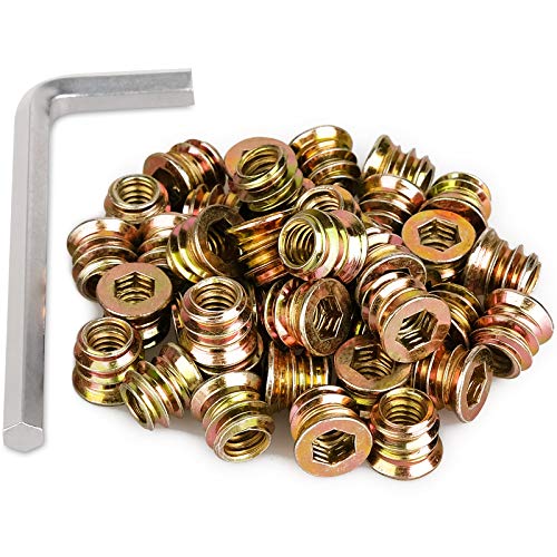 40Pcs Anwenk 1/4"-20 x 10mm Furniture Screw in Nut Threaded Wood Inserts Bolt Fastener Connector Hex Socket Drive for Wood Furniture Assortment (with Hex Spanner) - color: 10mm 40P