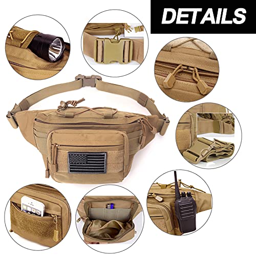 Tactical Fanny Pack, Military Waist Bag Hip Belt Bumbag Utility Bags for Outdoor Hiking Climbing Fishing with U.S Patch(Green) - color: 1 Pack Green