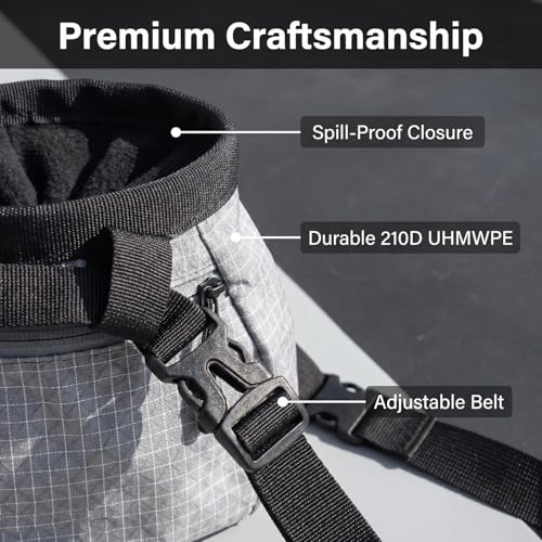 Rock Climbing Chalk Bag, 210D High-Tensile Polyethylene Durable Chalk Bag with Fleece Lining & Adjustable Belt, for Bouldering, Gym, Weightlifting - color: Grey