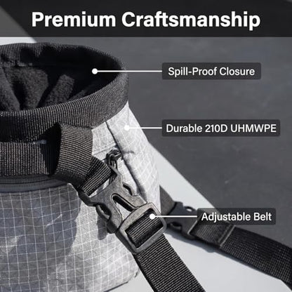Rock Climbing Chalk Bag, 210D High-Tensile Polyethylene Durable Chalk Bag with Fleece Lining & Adjustable Belt, for Bouldering, Gym, Weightlifting - color: Grey