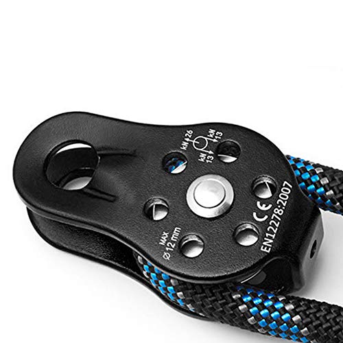 Climbing Pulley 26KN, Aluminum Single Rope Micro Block, Black | Rescue Hauling Device for Rappelling Arborist Rigging & Mountaineering, Bearing Rotation, Hitch Hole Fixed Outdoor Gear - color: Black