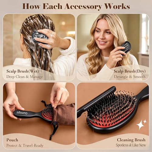 Boar Bristle Hair Brush Since 1965 British Craftsmanship | Handmade Natural Wooden Slick Back Hairbrush, Gentle Detangling Smoothing Women Men Kids Curly Thick Fine Hair, Anti Breakage - size: Large