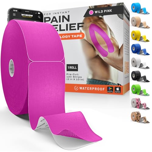 Kinesiology Tape - Waterproof Athletic Sports Tape for Knee, Shoulder, Arm & Back Support | 3-5 Day Adhesion, Hypoallergenic & Latex-Free + Taping Guide (Precut, 2"x100ft Roll, Wild Pink) - color: Pack C: Wild Pink, size: 100 Feet - Precut