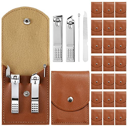 Lasnten 24 Set Valentine Manicure Set Bulk Nail Clippers Grooming Nail Kit Stainless Steel Professional Pedicure Tools Kit with Travel Case for Men Women Valentine's Day Gift(4 in 1,Brown) - color: Brown, size: 4 in 1