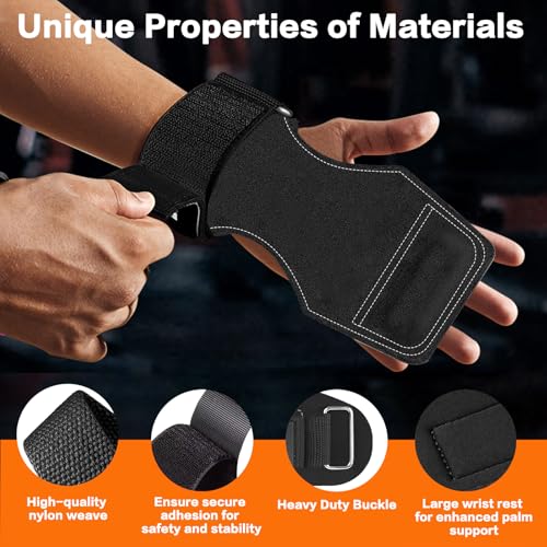 Weight Lifting Wrist Strap, Double-Layer Leather Wrist Straps for Gym Strength Training Weightlifting,Deadlift and Powerlifting, Enhance Grip Strength Neoprene Padding Gym Workout Lifting Straps Men/Women Pair - color: Black