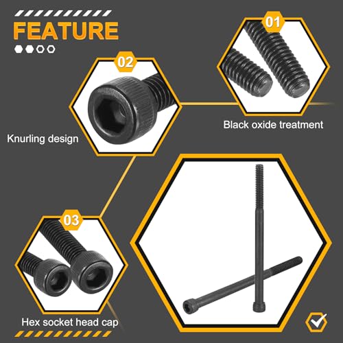 DTGN 1/4"-20x4 Socket Head Cap Screws Bolts - 10Pack - Good for Road Bicycle, Mountain Bike, Auto, Motorcycle - Carbon Steel Hex Head Metric Screws, Black - size: 1/4"-20x4"