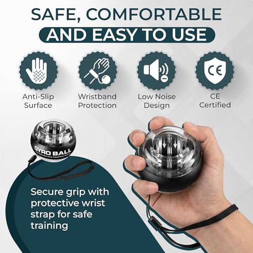 Torque Ball Wrist Trainer, Gyro Ball Hand Exerciser 20,000–30,000 RPM | 15–77 lbs Resistance, Forearm Strengthener for Grip, Wrist & Arm Training