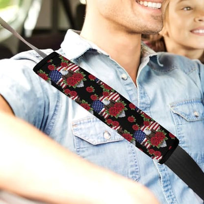 Universal Soft and Comfortable Seat Belt Shoulder Pad for Adult Use, Most Cars, 1 Pair Eagle American Flag Rose Harness Pads Strap Anti-Slip Pad - color: Pattern 1168