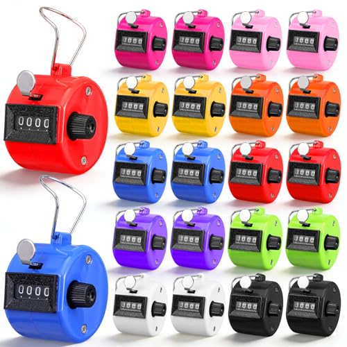 16pcs Handheld Tally Counter Clicker, 4 Digit Mechanical Clicker Counter,Assorted Color Pitch Counters for Counting Numbers, Knitting, Coaching, Golf Lap, Fishing, Sports Event