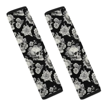 1 Pair Dark Floral Skeleton Gothic Skull Seat Belt Shoulder Pad Soft Padded Seat Belt Cushion for Adult Use, Stroller Pushchair High Chair, Pressure Relief - color: Pattern 747