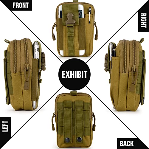 Tactical Molle Pouch Compact Utility Waist Bag Phone Holster Holder for 4.7"-6.9" iPhone 15 Pro Max/15 Pro/14 Plus/14 Pro Max/14/13 Pro Max/13 Pro/12 Pro Max/11 Pro Max - color: Khaki