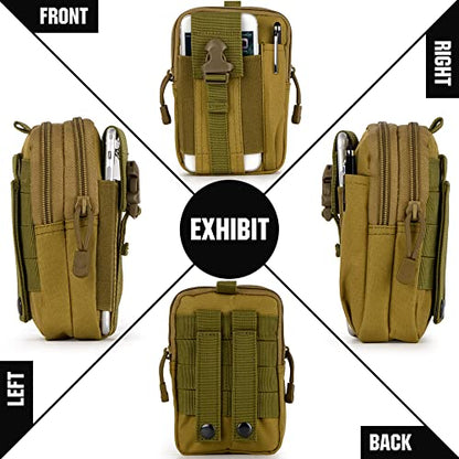 Tactical Molle Pouch Compact Utility Waist Bag Phone Holster Holder for 4.7"-6.9" iPhone 15 Pro Max/15 Pro/14 Plus/14 Pro Max/14/13 Pro Max/13 Pro/12 Pro Max/11 Pro Max - color: Khaki