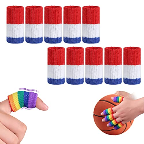 Finger Sleeves Protectors, 10 Pcs Finger Compression Sleeves Support Thumb Brace Finger Splint Sleeve, Elastic Sports Finger Sleeves for Trigger Finger, Knuckle, Arthritis, Basketball (Red white blue) - color: Red white blue