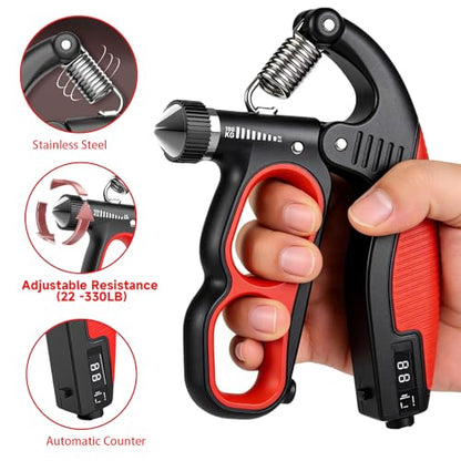 Hand Gripper Strengthener, 22-330LB Adjustable Resistance Grip Strength Trainer with Counter, Forearm Exerciser for Injury Recovery and Muscle Building - color: Grey