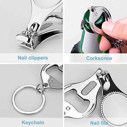 Pack of Wolves Metal Nail Clipper, Nail Cutter with File & Bottle Opener Keychain for Men Women, Portable Nail Tool for Travel Outdoor Daily Use
