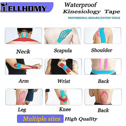 Kinesiology Tape Pro Precut - 4Rolls,80 Strips | Original Cotton Athletic Muscle Tape 66 ft, Breathable Elastic Latex Free Sport Tape for Knee Elbow Muscle Joint & Pain Relief (Black) - color: 4-rolls(precut-black)
