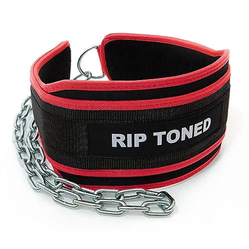 Rip Toned Dip Belt – Weight Lifting Belt with 36" Steel Chain for Dips, Chin Ups & Pullups Heavy Duty | Comfortable Fit | Supports Progressive Overload for Strength & Muscle Gains - color: Red