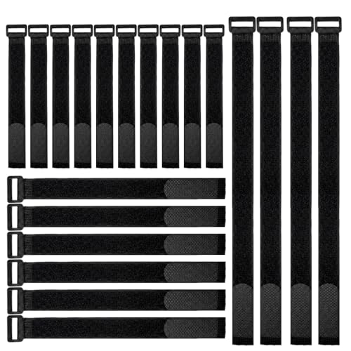 Ysenchan Hook & Loop Straps (20 Pack), Reusable Adjustable Nylon Cinch Cable Straps, Heavy Duty Hook and Loop Fastening Cable Ties for Cords & Cable Management – 1” x (8"-12"-18"), Black - size: (8-12-18) Inch