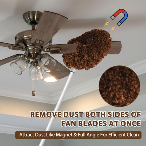 Ceiling Fan Cleaner Duster High Ceiling Extended Fan Blade Cleaner from 13 to 50 Inch Reusable Microfiber Ceiling Fan Duster with Extension Handle for Furniture Bookshelves Wall Door (Brown) | Reusable Microfiber Ceiling Fan Duster with Extension Handle f