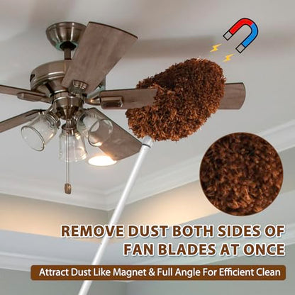 Ceiling Fan Cleaner Duster High Ceiling Extended Fan Blade Cleaner from 13 to 50 Inch Reusable Microfiber Ceiling Fan Duster with Extension Handle for Furniture Bookshelves Wall Door (Brown) | Reusable Microfiber Ceiling Fan Duster with Extension Handle f