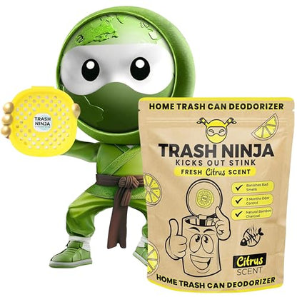 Earth Ninja Odor Elimination Bundle – Trash Ninja Stick-On Deodorizer + Shoe Ninja (2 Pack) – Activated Charcoal Odor Eliminators for Trash Cans, Shoes, Gym Bags & Home