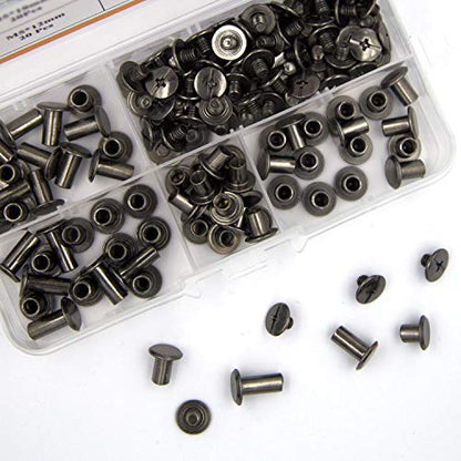 80 Sets Chicago Screws Assorted Kit 4 Sizes Gun Metal Leather Rivets 1/4 5/16 3/8 1/2 Screw Rivets Slotted Phillip Head Book Binding Posts Nail Rivet Chicago Bolt for DIY Leather Craft M5 - size: Gun Metal-6,8,10,12