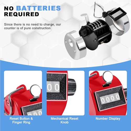 TESEAS Clicker Counter Handheld Tally Counter 4-Digit Number Counter, 2 Pack Hand Mechanical Counters Clickers Pitch Umpire Click Counter for Coaching, Knitting, People, Lap, Fishing, Golf, - color: 12pc