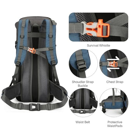 OKYUK 70L Hiking Backpack, Camping Hiking Back Pack, Water Resistant Lightweight Mountain Climbing Bag, Outdoor Camping Sport Daypack with Rain Cover, for Travel, Touring, Cycling (Navy Blue, 70L) - color: Navy Blue