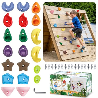 TOPNEW Climbing Holds for Kids, Rock Wall Holds with Hardware - Climbing Rocks for Indoor Outdoor Playground Climbing Wall (20 Pcs) - style: 20 Pcs