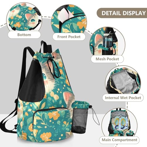 GuoChe Drawstring Backpacks Gym Swim Bag With Inside Pockets Pull String Bag Waterproof Cute Cats Face - color: Cute Cats Face