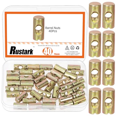 40Pcs M6x20mm Yellow Zinc Barrel Nuts Assortment Kit Metric Cross Dowels Slotted Nut Furniture Nuts Cross Dowel Hammer Nut for Wood Furniture Beds Crib Chairs - style: yellow zinc 6x20MM barrel nuts