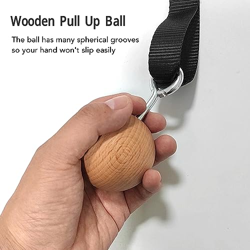 Wooden Pull Up Balls, Rock Climbing Holds Training Set, Arm Strength Trainer with Stainless Steel Hook and Nylon Webbing, Durable Exercise Equipment for Home Gym and Outdoor Workou