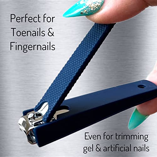 1 Comfort Hold Navy Large Nail Clippers Non-Slip Sure Grip Clipping Removable Catcher Toenails Fingernails Cutter Ultra Sharp Trimmer Stainless Steel Men Women Arthritis Unsteady Hands - size: 1