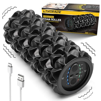 Vibrating Foam Roller for Muscle Recovery, 5-Speed, Rechargeable | High-Density Massage Roller for Physical Therapy, Back Pain Relief & Deep Tissue Massage, Exercise Roller Massager, 2 Modes