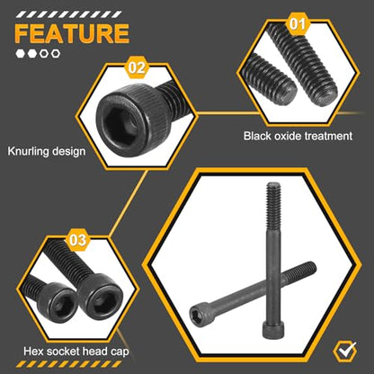 DTGN 5/16"-18x3-1/2 Socket Head Cap Screws Bolts - 10Pack - Good for Road Bicycle, Mountain Bike, Auto, Motorcycle - Carbon Steel Hex Head Metric Screws, Black - size: 5/16"-18x3-1/2"