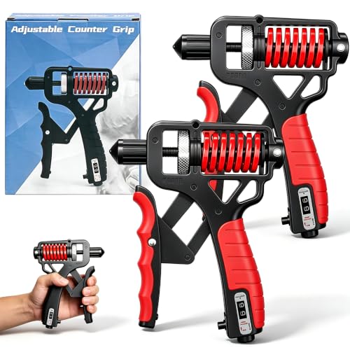 Adjustable Resistance Hand Grip Strengthener, Grip Strength Trainer Forearm Exerciser Kit with Automatic Counter, Ergonomic Design for Athletes Musicians Injury Recovery - color: 2pcs-Red