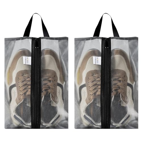 VUSIGN Travel Shoe Bag, Water-Resistant Shoe Pouch for Gym and Sport, Odor-Resistant Soccer Cleats Bag (Gray, 2-Pack) - size: Standard Size, style: 2 Pc
