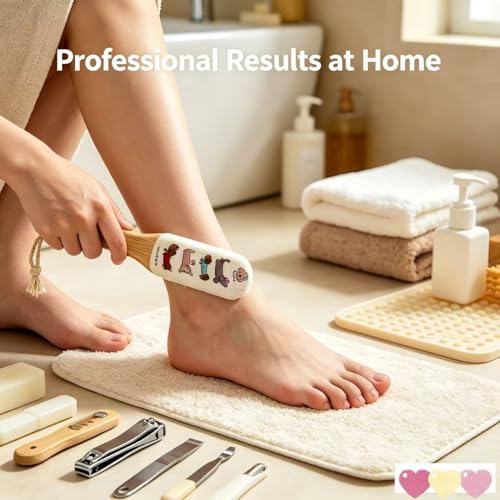 Foot File Callus Remover, Professional Pedicure Tool with Bamboo Handle, Gentle 120 Grit Exfoliator for Cracked Heels, Dead Skin & Corns, Cute Dog Pattern, Non-Slip Grip for Wet & Dry Use
