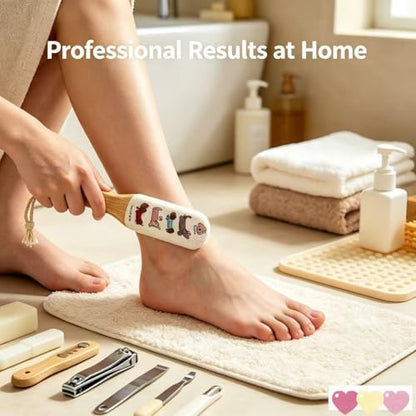 Foot File Callus Remover, Professional Pedicure Tool with Bamboo Handle, Gentle 120 Grit Exfoliator for Cracked Heels, Dead Skin & Corns, Cute Dog Pattern, Non-Slip Grip for Wet & Dry Use