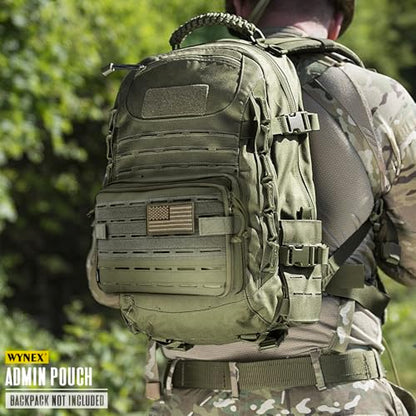 WYNEX Tactical Molle Admin Pouch, Double Layer Large EDC Tool Pouch Bag | Laser-Cut Design, Medical EMT IFAK with Map Pocket, Tool Organizer Molle Accessories, Flag Patch Included, 9.5"x7.5"x3.2" - color: Army Green