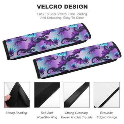 Universal Fit Car Seat Belt Pad for Elderly Support, All Vehicles, 2 Piece Dragon Fantasy Purple Automotive Seat Belt Protector Pressure Relief - color: Pattern 1248