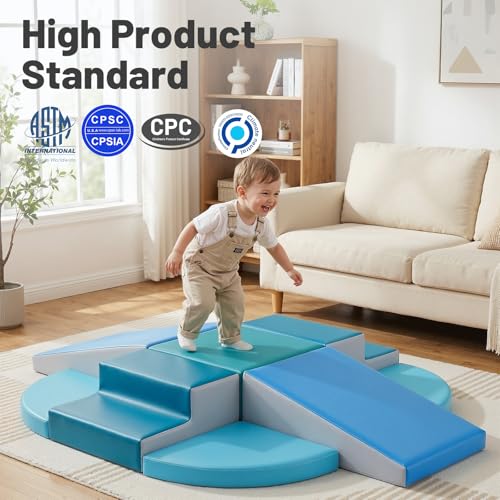 TODIBY 9-Piece Climbing Toys for Toddlers: Soft PU Leather Foam Blocks - Baby Climb and Crawl Activity Blocks - Kids Play Gym Equipment Indoor for Development(Modern) - style: Modern