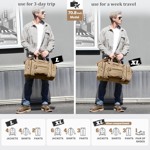 Gonex Canvas Duffle Bag for Travel, 50L Duffel Overnight Weekend Bag(Coffee) - color: Coffee, size: Large-50L (Without Shoe Compartment)