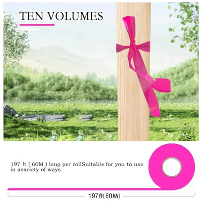 10 Pack Pink Flagging Tape, Non-Adhesive Plastic Ribbon Neon Marking Roll | 1inch*2000ft, Marking Tape for Tree Marking, Hunting, Boundaries and Hazardous Areas,Trail Marking - color: Pink-10pack