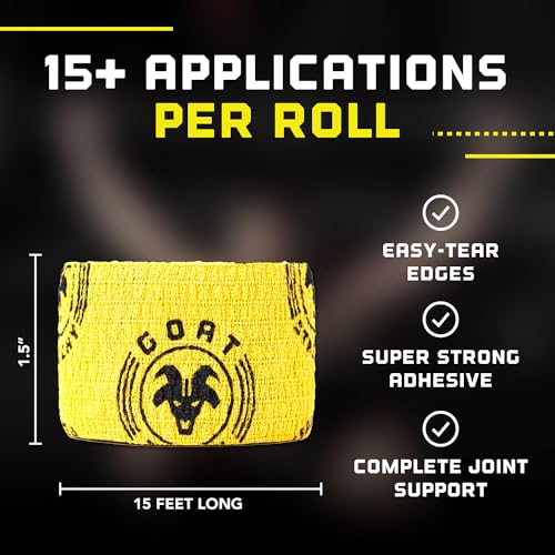 Goat Tape Super Stretchy Thumb Tape - Weightlifting Hook Grip Tape & WOD Tape for Cross Training, Gym Workout Tape, Athletic Finger Wrap - Flexes with Every Move - 15 Feet per Roll (Black 2-Pack) - color: Black 2-pack